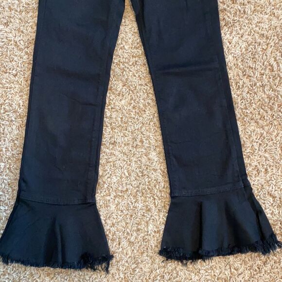 Black Orchid Black Stella Cropped Ruffle Frayed Jeans Size 26 - Picture 5 of 13